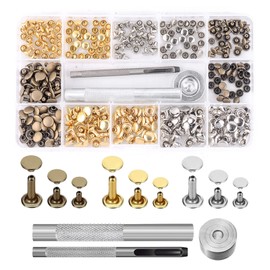 YFFSFDC Caulking Set, Leathercraft, 3 Sizes, 3 Different Colors, Rivet Parts, Studs, Bottom Tacks, Punching Kit, DIY Handmade, Belt, Cloth Leather, Shoes, Jeans Bag, Storage Case Included (90 Pcs)