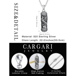 Cargari Urn Phoenix Necklace for Ashes, 925 Sterling Silver, Memorial Jewelry, Unisex