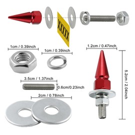 Bashineng Spike License Plate Screw Fasteners 4 Pcs Kit License Plate Frame Bolts Decoration Stainless Steels Aluminum Alloy Universal Fit Most Cars Truck Motorcycle (Red)