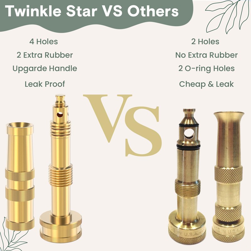 Twinkle Star Heavy-Duty Brass Adjustable Twist Hose Nozzle, High Pressure