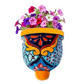 COBAZUL Mexican Pottery Planters - Wall Talavera Planter - Mexican Yard Pottery - Talavera Pots for Plants Indoor & Outdoor – 5" W x 5.5" H (Yellow-Small)