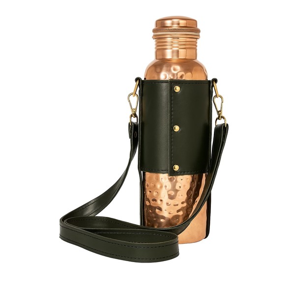 Artisan Copper 100% Pure Copper Bottle (32oz/950ml) with Leather Sling