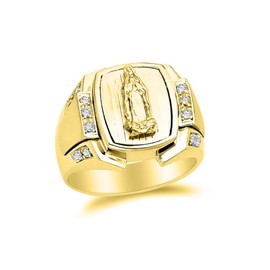 Savlano 18K Yellow Gold Plated Lady of Guadalupe Virgin Mary with Round Cut Cubic Zirconia Women Religious Signet Ring (9)