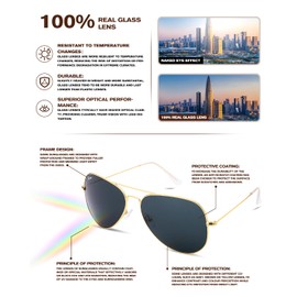 Pro Acme Pilot Sunglasses Women Men 100% Real Glass UV400 Lens Classic Sunglasses UV400 Protection(Gold Gray)