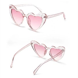 YOJUED Heart Sunglasses Vintage Cat Eyes Glasses Love Heart Shape Sunglasses Heart Glasses UV400 Protection, Transparent/Pink