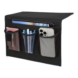 ZONAHAH Bedside Storage Organizer with 3 Pockets 33x24cm Bed Caddy Bed Hanging Holder Sofa Organiser for Remote Control Bedroom Phones Glasses Black