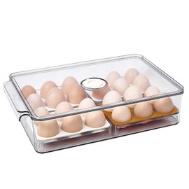 FreshKeeper Stackable Egg Holder for Fridge with Time Scale on Lid, Plastic Egg Organizer, Egg Container for Refrigerator 24 Slots (1PACK)