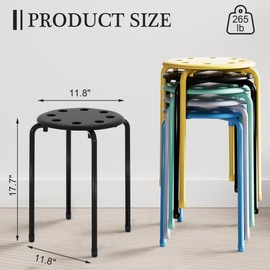 VECELO Stacking Stools Set of 6, 17.7 Inch Standard Height, Portable Plastic Colourful Decoration Stools for School Classroom and Office, No Assembly Required, Black