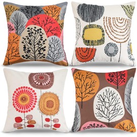 NEWKIBOU Juego de 4 Fundas para Cojines de Lino, 45 x 45 cm Fundas de Cojines,Elegante Fundas Cojines Decorativa,para sofá, Cama, hogar, Coche, decoración de Interiores (Estilo C)