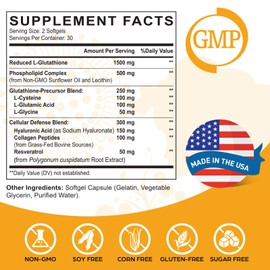 CORPORALIGHT Liposomal Glutathione – High Potency, Glutathione Supplement, with Hyaluronic Acid, Collagen Peptides, and Resveratrol, Ultimate Antioxidant - Energy, Skin & Detox, 180 Softgels