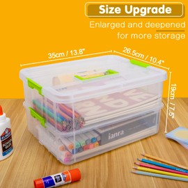 Creahaus 2 Layer Plastic Storage Containers with Lids, Multipurpose Clear Stack & Carry Box, Portable Craft Organizers and Storage Bin for Organizing Art Craft, Sewing, Building Blocks, Nail Supplies