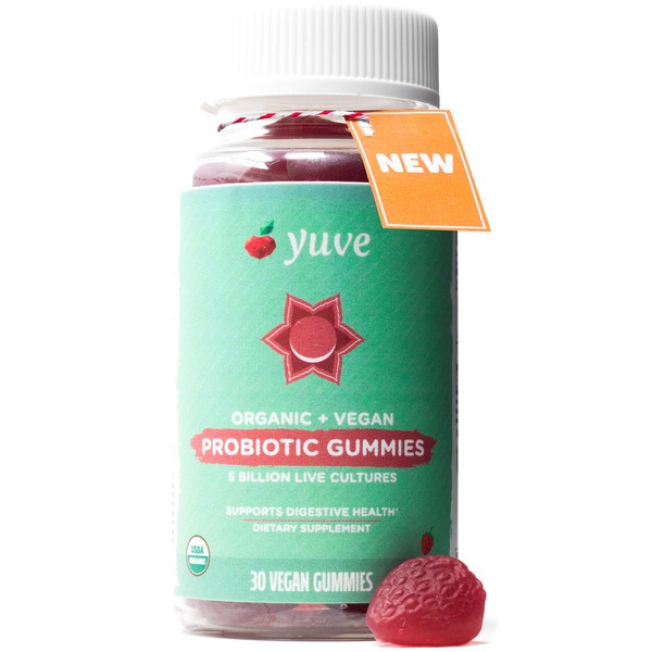 Yuve Vegan USDA Organic Probiotic Gummies - 5 Billion CFU - Promotes Digestive Health & Immunity - Helps with Constipation, Bloating, Detox, Leaky Gut & Gas Relief - Natural, Non-GMO, Gluten-Free 30ct