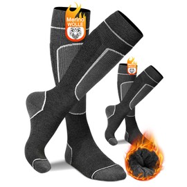 KEECOW Ski Socks Men's Merino Wool Thermal Socks, 2 Pairs Winter Socks for Men & Women, Snowboarding, Skiing, Outdoor Sports, gray