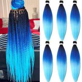 Pre Stretched Braiding Hair Extensions 30 Inch 6 Packs Long Professional Crochet Twist Braids Hair High Temperature Synthetic Fiber Yaki Texture(30",black-blue-sky blue)