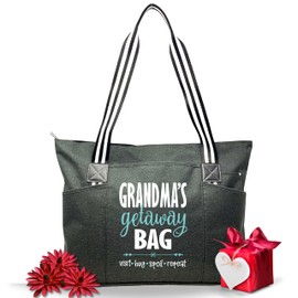 Brooke & Jess Grandma Tote Bag – Unique Gift for Grandmother, Spacious Canvas Bag with Zipper, Pockets & Comfortable Straps – Easy-to-Clean, Ideal Gift Ideas for Grandma, Work, Travel & Everyday Use