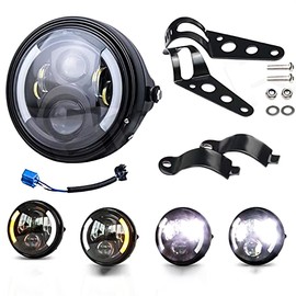 LEDUR 7Inch Round LED Motorcycle Headlights with Housing Bucket DRL Turn Signal Ring Angle Eyes Lights Motorcycle for Motorcycle Har-ley David-son,Round Headlamp