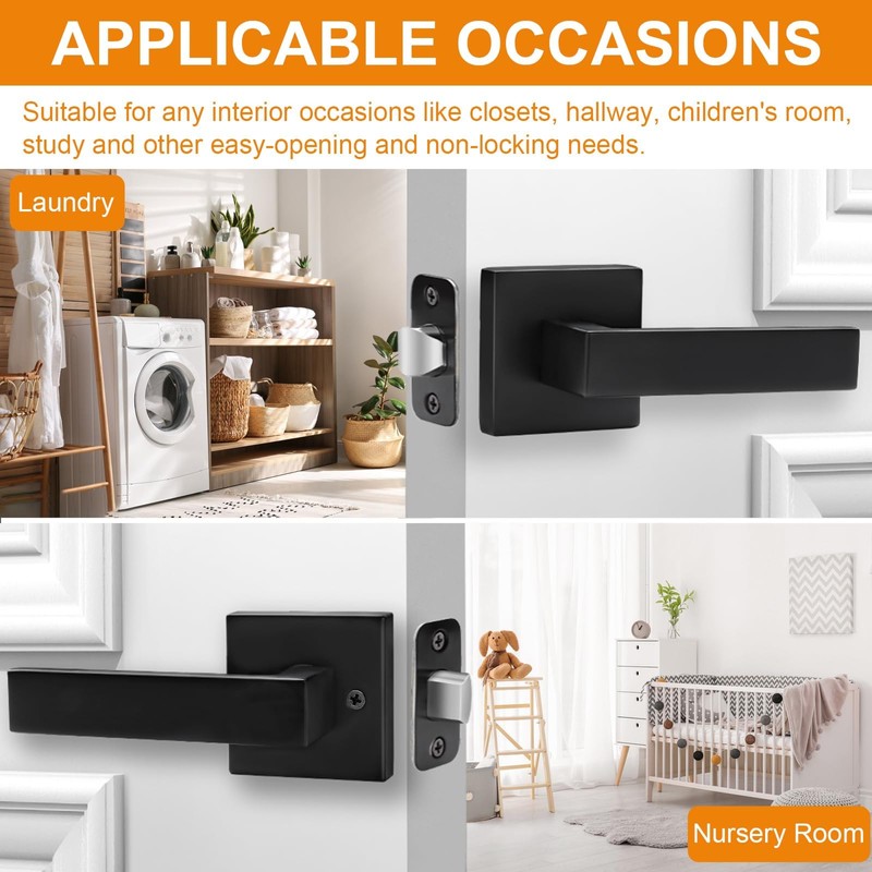5 Pack Passage Door Handles Matte Black Door Knobs, Interior