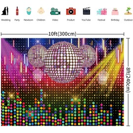 3 x 2.4 m Photo Background Disco Retro Disco Ball Dreamy Colourful Light Spots Neon Photography Background Back to 70s 80s 90s Adult Disco Birthday Party Decoration Photo Studio Props