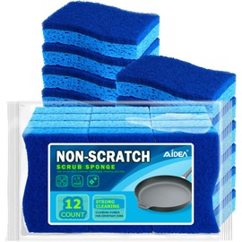 AIDEA Sponges Kitchen, Non Scratch Scrub Sponge, 12Count, Sponges for Non Stick Cookware, Cleaning Sponge for Dishes, Cleans Fast Without Scratching, Cleaning Power for Kitchen, Bathroom, Household