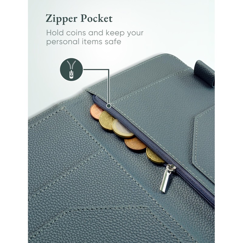 Green Server Book with Zipper Pocket and Magnetic Closure Server