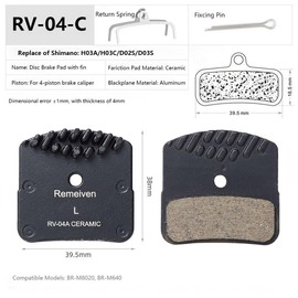 Bike Brake Pads with Cooling Fin, Bicycle Brake Pads for SHIMANO DEORE XT M8020 / ZEE M640/ SAINT M810 M820, 2pair (Ceramic)