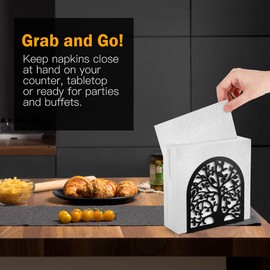 Housolution Napkin Holder, Tree & Bird Design Metal Serviette Holder Iron Napkin Organizer Stand Modern Table Decor for Home and Kitchen - Black