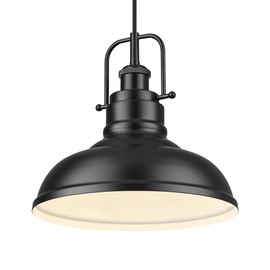 zeyu 1-Light Industrial Pendant Light, 11-Inch Pendant Light Fixture for Kitchen Island, Metal Dome Lampshade in Matte Black Finish, 016-1 BK
