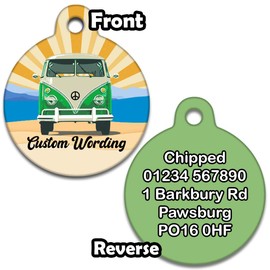 Spoilt Rotten Pets 31mm Green Campervan Camper Dub Dog Split Screen Pet Identity Cat or Dog ID Tag Custom Printed with Your Dog or Cats Name & Contact Details (31mm Labs, Staffies & Medium Dogs)
