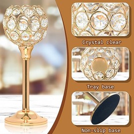 Portavelas de cristal y metal, candelabros de cuenco brillantes, portavelas altos de cristal para votivas, elegante centro de mesa de cristal para decoración de comedor y boda (juego de 3