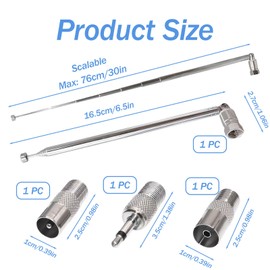 FM Aerial Indoor Antenna, 75cm 7-Section Telescopic DAB Radio Aerial Antenna, F Type Male Plug Connector ​with 3 Adapters for HiFi AV Stereo Receiver, Table Top Radio, Mini System (1Set Silver)