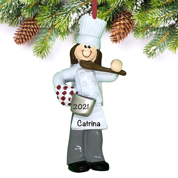 Personalised Girl Chef Ornament 2023 – Chef Christmas Ornament – Polyresin Chef Coat Culinary Ornament – Cooking Ornaments for Christmas Tree – Kitchen Ornaments – Baking Ornament – Chef Figurine