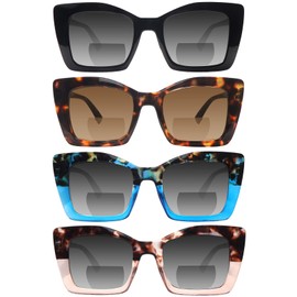 MAEOWN 4 Pack Bifocal Reading Sunglasses for Women Oversized Square Sun Readers Oprah Style for Women UV400 Protection (4 Pack Mix Color, 1.25, x)