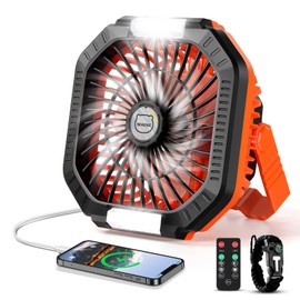MIAOKE Camping Ventilator, 10400mAh Tischventilator,USB Ventilator Akku mit Licht,Haken,Paracord-Armband, 4 Geschwindigkeiten, 3 Timing, geeignet für Schlafzimmer, Camping, Reisen, Strand, Büro