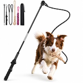 DEPURE Flirt Pole for Dogs,Heavy Duty Interactive Chase & Rope Tug Toy