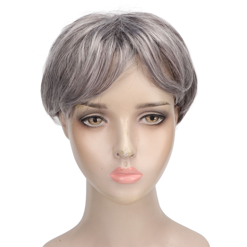 Men Gray Short Wig Heat Resistant Synthetic Multipurpose Adjustable Layered