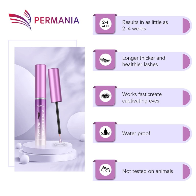 PERMANIA Lash Serum, Eyelash Growth Serum, Eyelash Enhancer, Fast Eyelashes