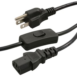 Jameco ValuePro 38050+S303-1830mm 3-Conductor AC Power Cord with Inline Switch 18 AWG NEMA 5-15P to IEC 60320 C13 SVT Jacket 6 Feet Black