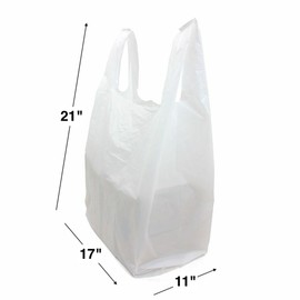 100 White Plastic Carrier Bags – Vest-Style with Handles for Groceries, Boutique Markets & Takeaways 11 x 17 x 21 Inch (Medium)