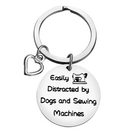 Ximalun Dog Lover Gift Keyring Quilting Gift Easily Distracted by Dogs and Sewing Machines Keyring Christmas Birthday Gifts Sewing Gifts for Quilters and Sewers
