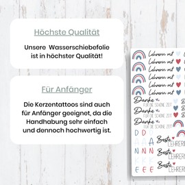 A4 Kerzentattoos Abschied für Lehrerinnen | Kerzenfolie für Kerzen | Tattoo Folie | Wasserschiebefolie für Stabkerzen | Geschenk für Lehrerin Grundschule Schule | Regenbogen in Blau