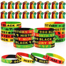 JUNEBRUSHS Black History Month Party Favors decoration, Black History Month Bracelets Pins for African Afro American Festival Party Supplies Black American Celebration Accessories