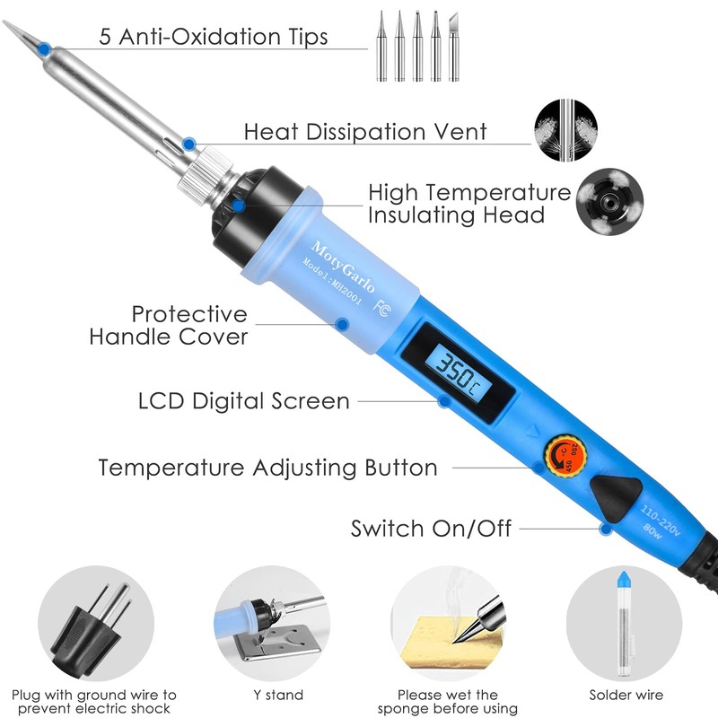 Electronics Soldering Iron Kit, 80W LCD Digital Soldering Gun with