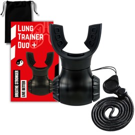 MAGIPLE Lung Trainer Duo+ Pro Edition Dual Resistance Breathing Exerciser, Adjustable Respiratory Training Device for Athletes & Fitness, Portable & Easy to Clean with Neck Strap & Carry Pouch - Stealth Black