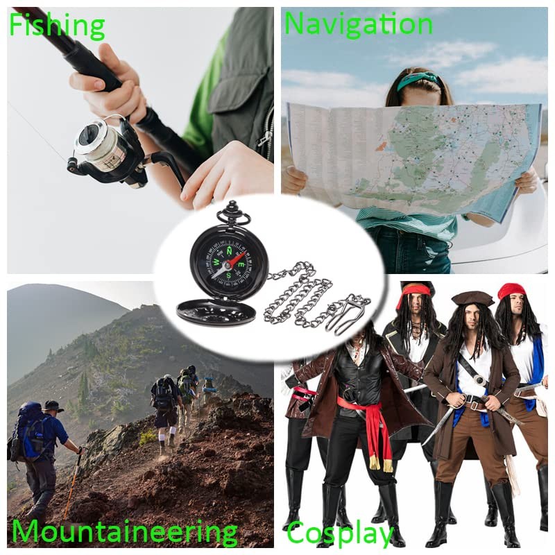 Eco-Fused コスプレ レトロ コンパス チェーンとフェイクレザーバッグ付き - トレッキング、バックパッキング、セーリング、スカウトのナビゲーションツール - スチームパンクコスチュームアクセサリー