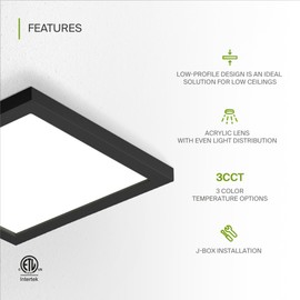 ASD LED 9" Square Flush Mount Light | 18W 1270LM 3000-5000K 120V | 3CCT, Dimmable, Ultra Slim, ETL Listed | Thin Surface Lamp, Bedroom Ceiling Lighting | Black