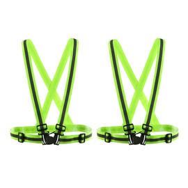 Bowarepro Safety Vest, Fluorescent Belt, Reflective Vest, Set of 2, High Visibility, Lightweight, High Elasticity, Adjustable, For Jogging, Bicycle, Motorcycle, Traffic Security, Accident Prevention,