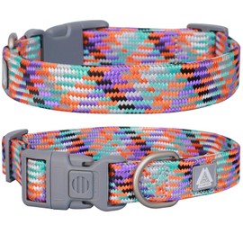 JC HOUSE Reflective Dog Collar, Neck 12’’-20’’, Adjustable Soft Nylon Collar with Safety Lock for Medium, Large Dogs, Orange, M