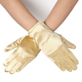 DreamHigh Women 9 Inches Short Satin Mittens Opera Gloves Wrist Length Gloves, Gold, One Size