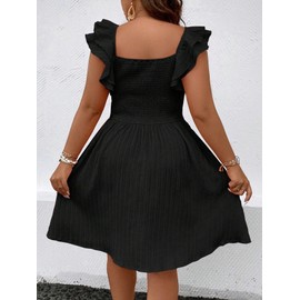 Floerns Women's Plus Size Wrap Front Sweetheart Neck Ruffle Cap Sleeve A Line Dress Black 2XL