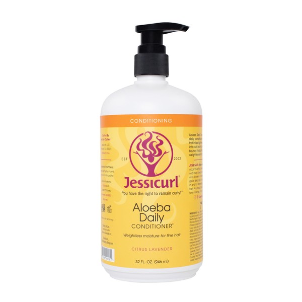 Jessicurl, Aloeba Daily Conditioner for Curly Hair, Citrus Lavender, 32 Fl oz. Leave in Conditioner and Detangling Conditioner for Fine Hair